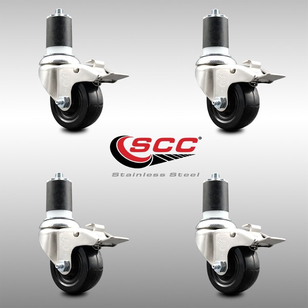 Service Caster 3.5 Inch 316SS Soft Rubber Swivel 1-3/4 Inch Stem Caster Set Lock Brake SCC SCC-SS316TTLEX20S3514-SRS-134-4 - main